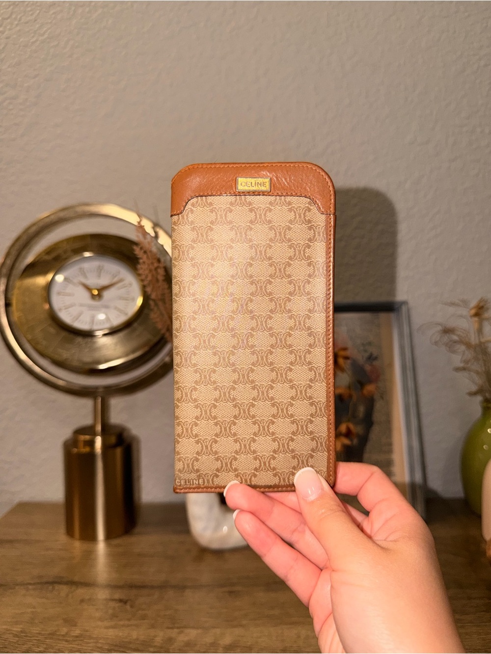 Vintage Celine Tan & Brown Macadam Soft Glasses Sleeve Case